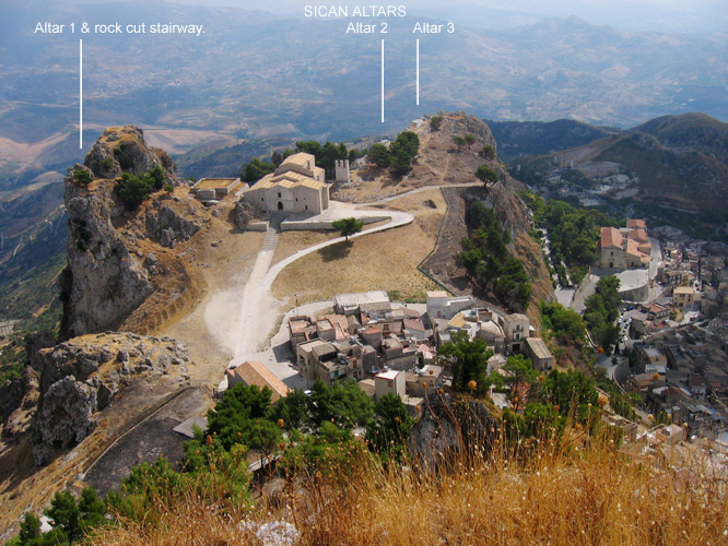 Caltabellotta Site in Sicilly:
Locations of the cliff-edge Sican altars.