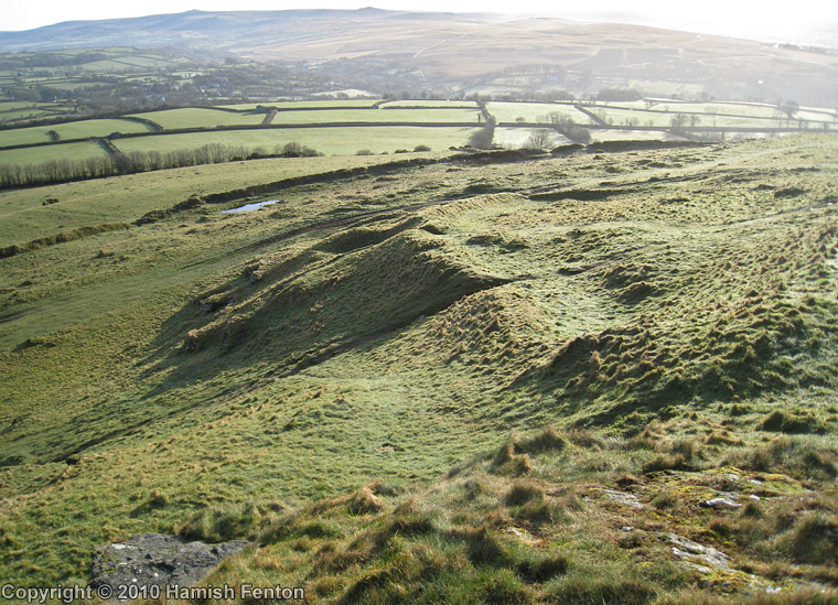 Brent Tor, some internal earthworks on the north side of the hill.

8 April 2010
