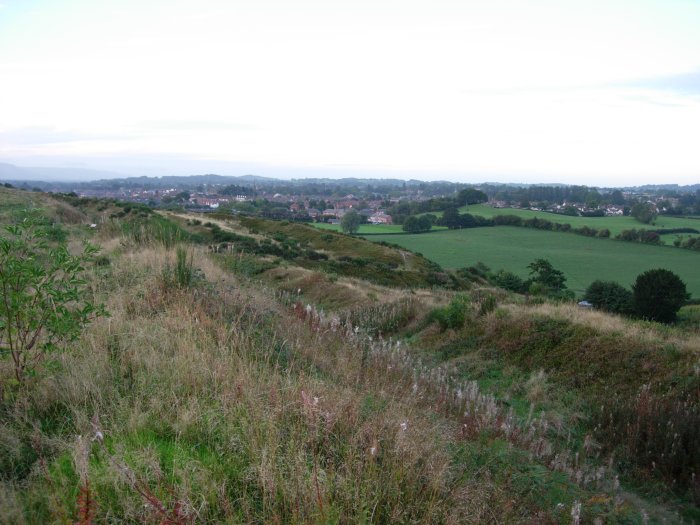 On the top rampart, to the west (above the car park), looking from Ancient Oswestry to the relatively more modern.