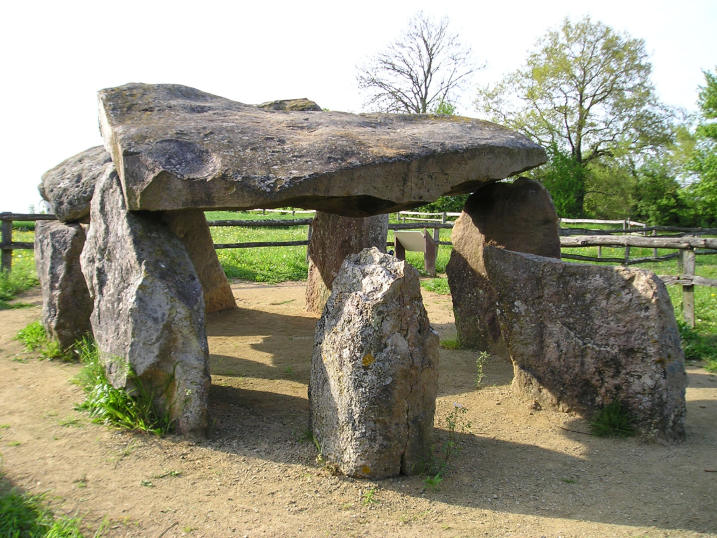 Dolmen des Erves,  Sainte Suzanne, Mayenne. 

This large dolmen is seen here with its two entrance stones seen to the lower right of this picture.