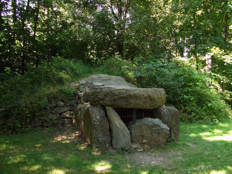 The moved and reconstructed chamber. Its cairn is partly restored.