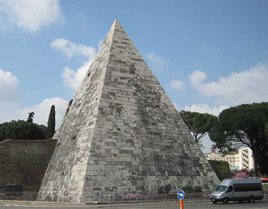 Site in Rome: Pyramid of Caius Cestius, built during the time of Augustus when Egyptian architecture and religion became all the rage in ancient Rome.