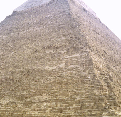 Detail of the construction of this the second largest of the three pyramids at Giza.  Photographed in 1988 and subsequently scanned.