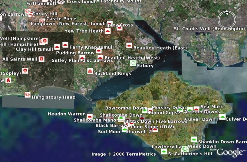 The Megalithic Portal meets Google Earth - Hampshire and Isle of Wight