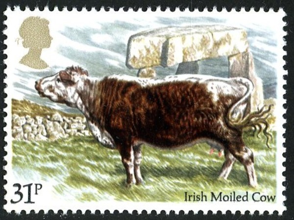 Click for the gallery page to add comments and vote (PID:228385) Legananny Dolmen on Royal Mail Irish Moiled Cow Stamp from 1984