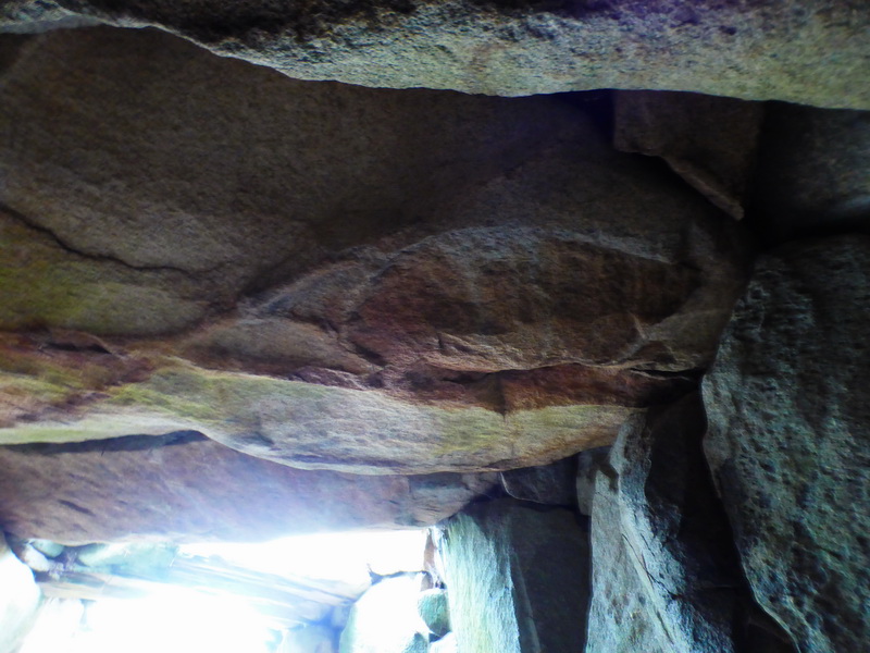 Arguably a large Goddess face set in a vesica shaped hollow on the third capstone in. Only just noticed it this year after 20 years of coming here. Oddly the bas-relief 
