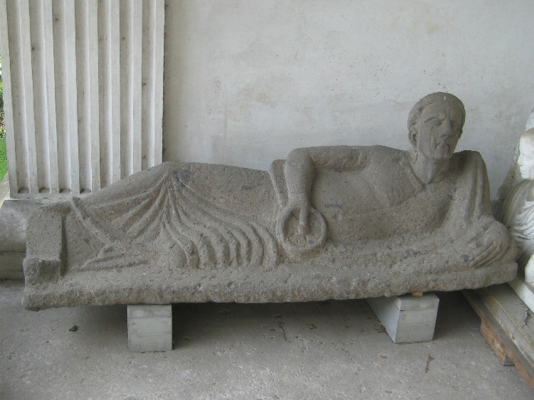 Site in Toscana, Italy: Stone Sarcophagus from the Tarquinia Etruscan Necropolis now in the Vila Giulia Nazionale Museum. Many of the other sarcophogi from Etruscan tombs that are displayed in Museum were made of ceramics.