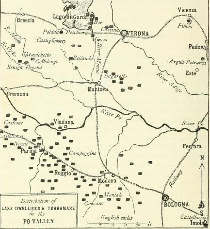 Map of the distribution of Terramare in the Po Valley, from 