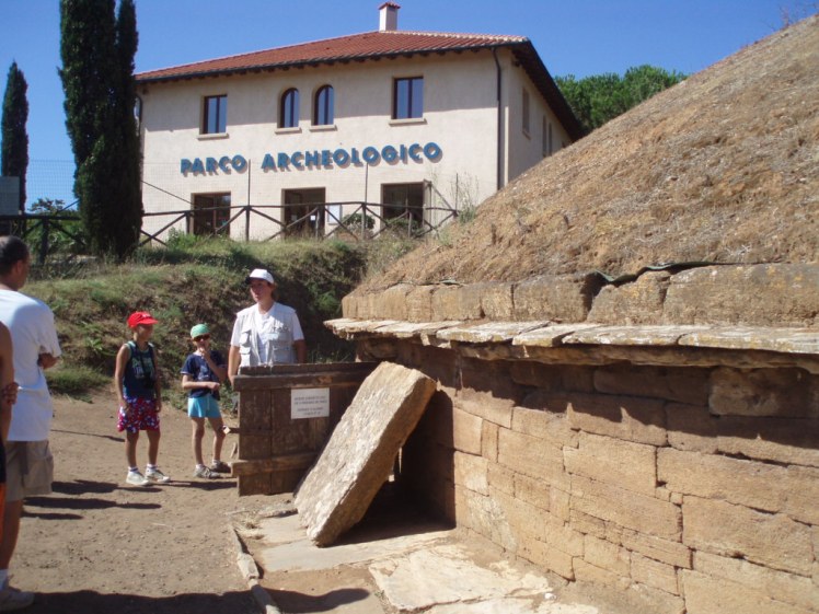 Site in Toscana Italy: This is the largest tholos style grave called Tomba dei Carri. It can only be entered on the guided tours.
