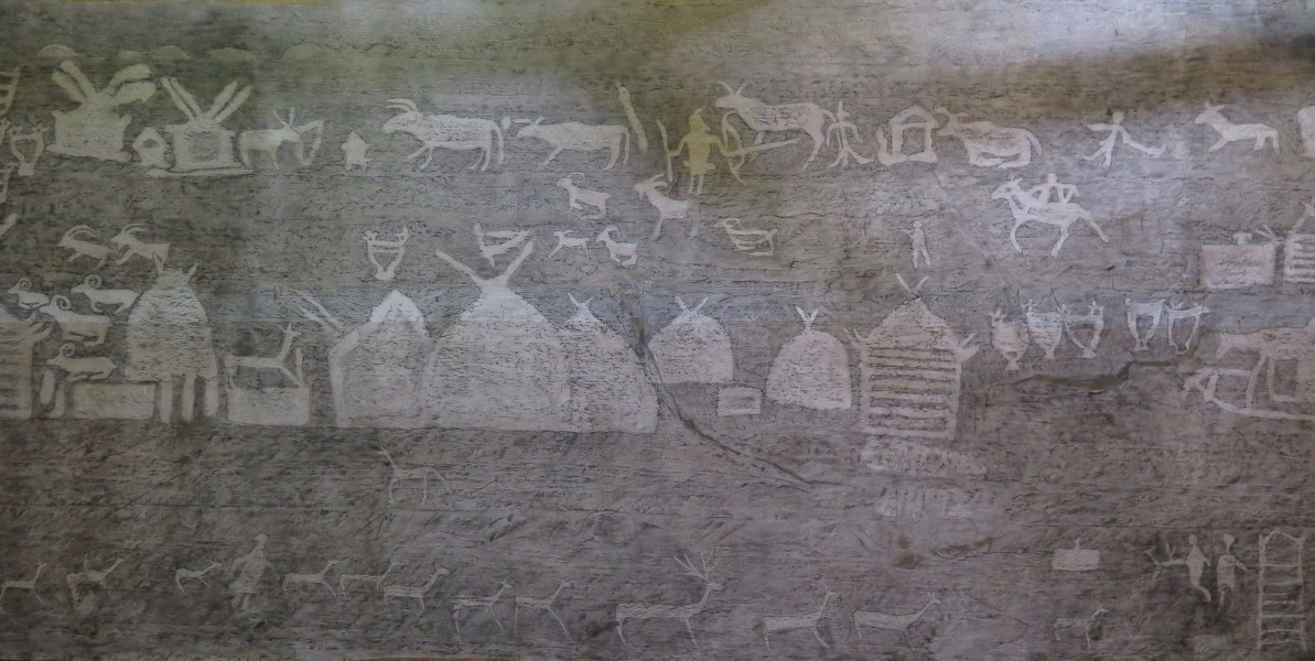 Copies of Neolithic petroglyphs from Bolshaya Boyaiskaya site dated to 2nd to 1st millennia BC.  October 2017