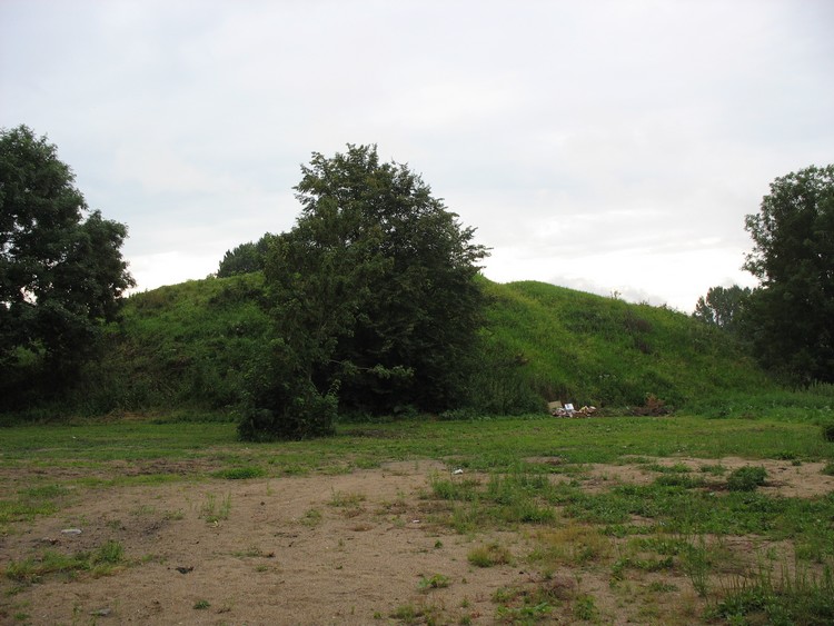 Grudusk hillfort - view from the East. The mound which is a remain of the hillfort is now located in the middle of the village. (photo taken on August 2009) 
