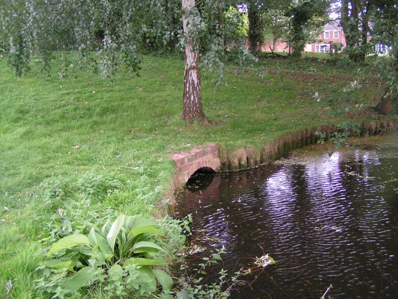 The point of entry of the culverted stream leading from the spring can be seen.
