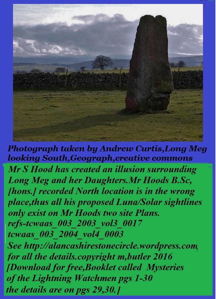 Photo taken by Mr Andrew Curtis of Long Meg looking South.from Geograph,creative commons