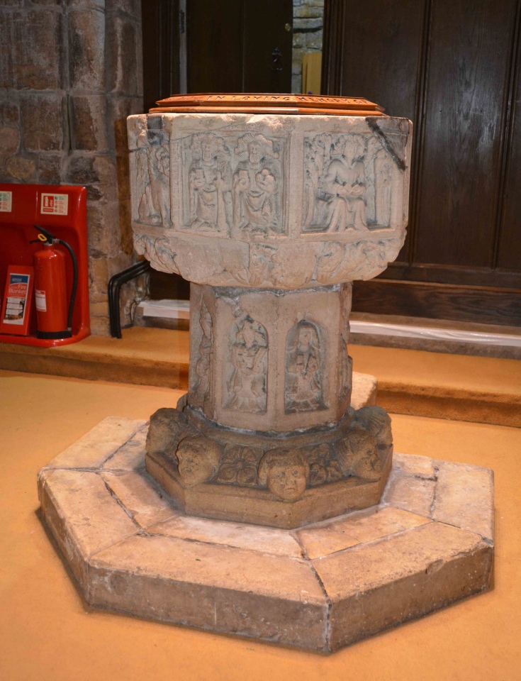 I just had to include this photograph of the ornate, 15th century font, which we were told was 'attacked' with a hammer by a previous vicar who took exception to the images on it, hence a large crack round the top bowl!  However, it is still in use today. The church leaflet tells us: 