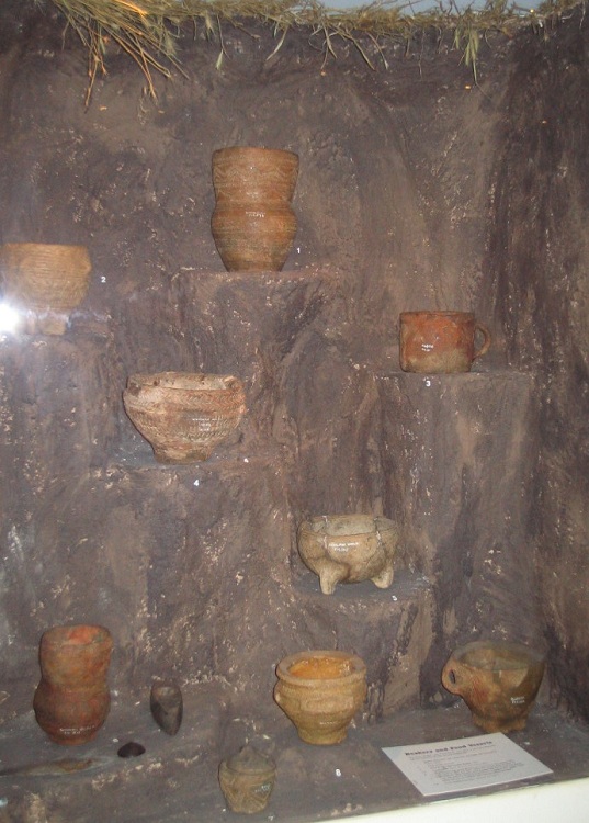 Various pottery found in burial mounds, I think they are each displayed at the depth they were discovered, to give visitors the idea that all mounds hold individually made and buried items.