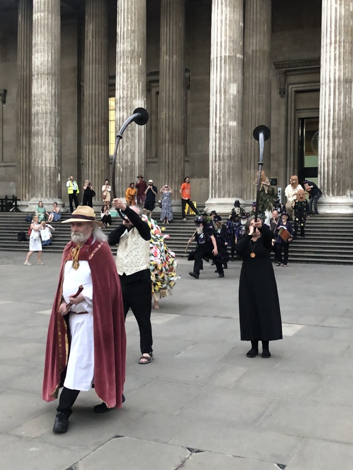 Druidic / Morris procession with carnyx horns which rounded off the British Museum Solstice Late