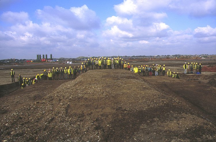 Heathrow - The staff standing on a reconstruction of the Stanwell Cursus