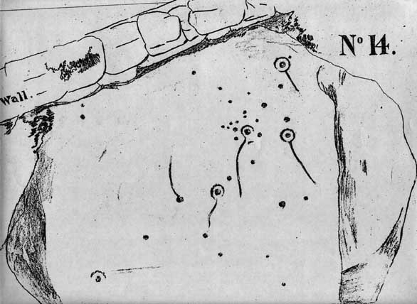 The Comet Stone:
First known drawing of this carving done around 1878 and collated in J. Thornton Dale's previously unpublished 