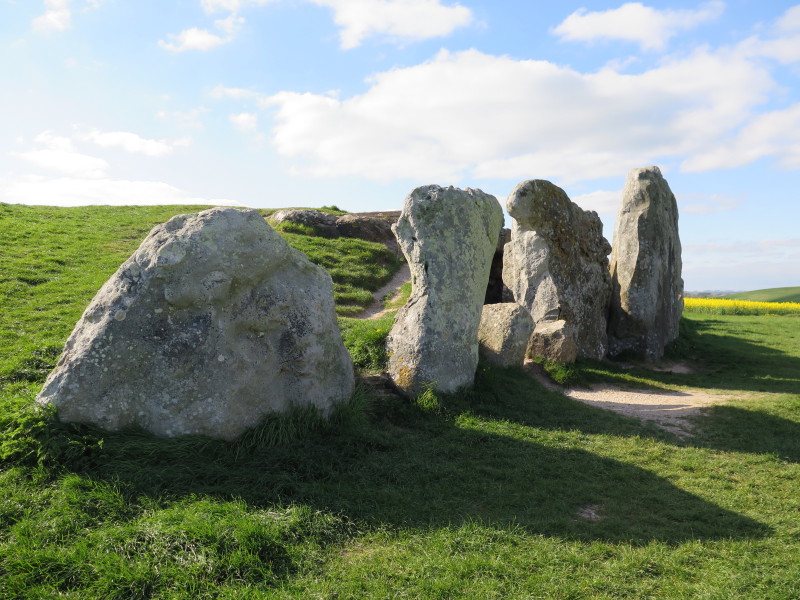 The front of the long barrow in fine weather.  April 2015