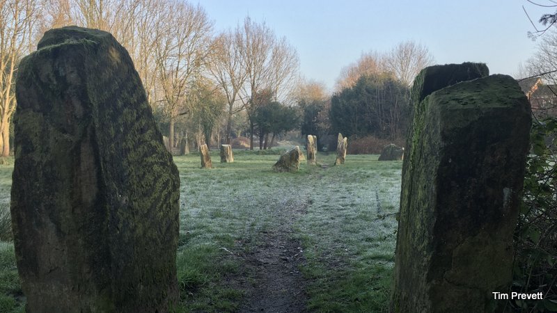 What a delightful modern circle and landscape. Looking through the south-south-west pair towards their opposite view.

Please read the main site entry. Photographed on 7th February 2020 on iPhone 6s.