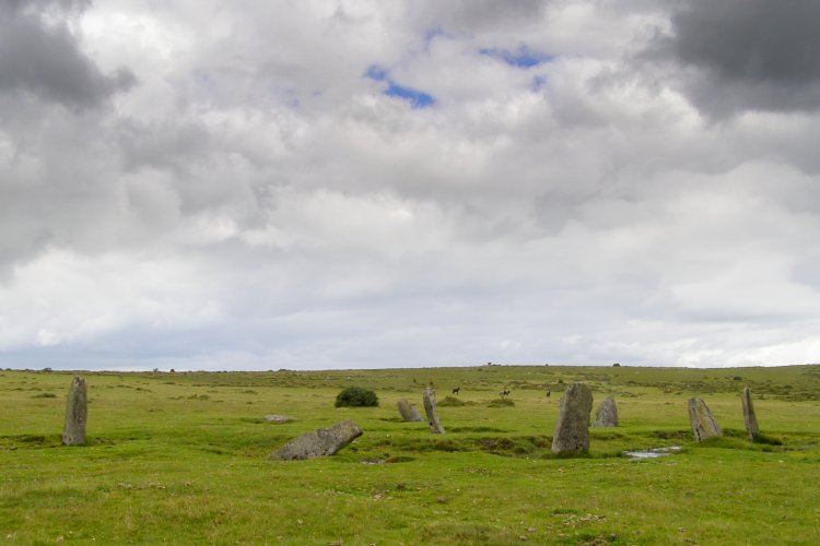 Returning to the circle from the west, following a short walk around the moor in the hope that a gap in the clouds would open up and offer better conditions for photography. This is a composite of two photographs, one exposed for the heavy sky and one for the stones below. I'm not too pleased with the outcome as it doesn't represent the scene as I saw it, but maybe with a little more technical ski