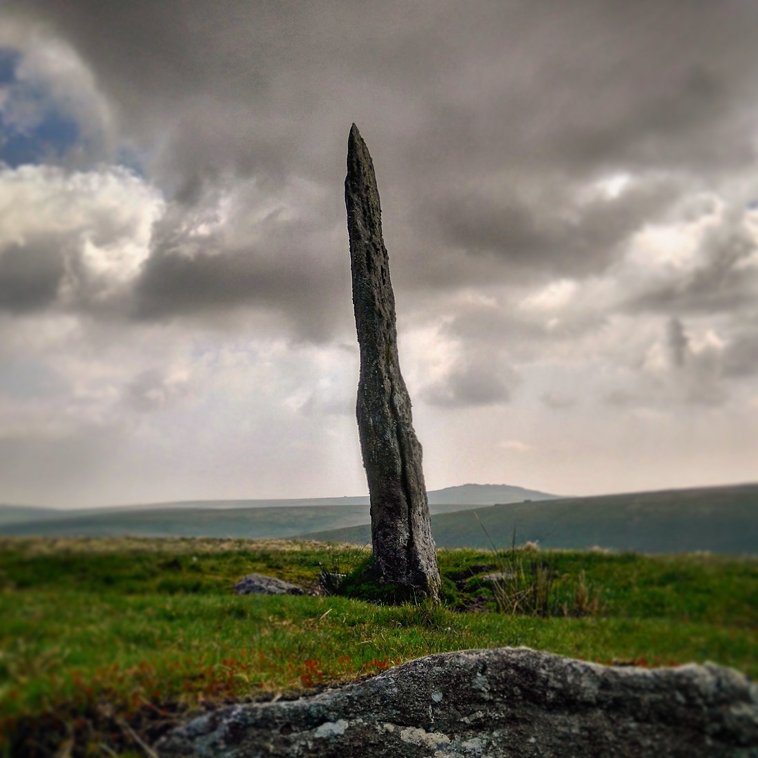 The Beardown man standing stone on a summer's day in June 2016.