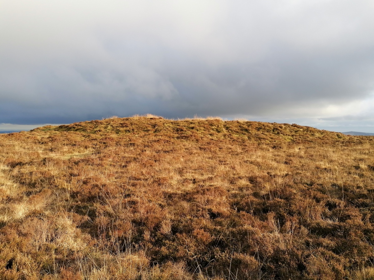 This is one of the largest cairns on Dartmoor, but mostly an earthen construction, unlike many of the others