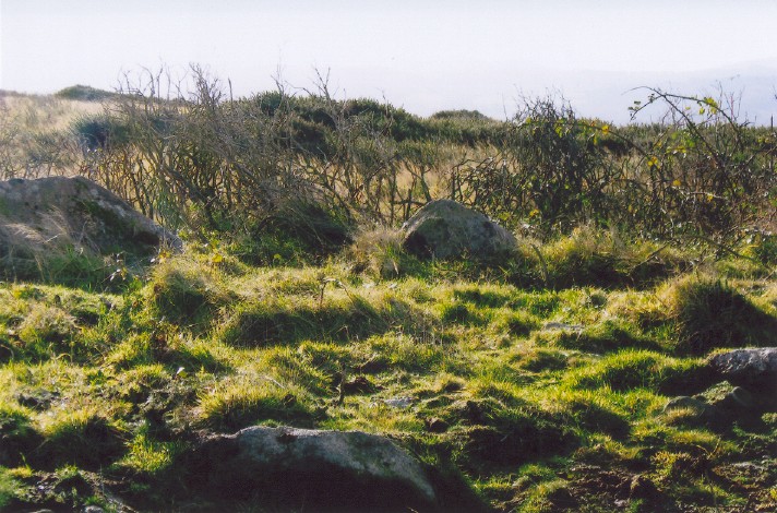 A closer view of some of the stones of Cairn 1.
(This was also a futile attempt to photograph the horizon, with its twin bosomy 'Goddess' hills.)