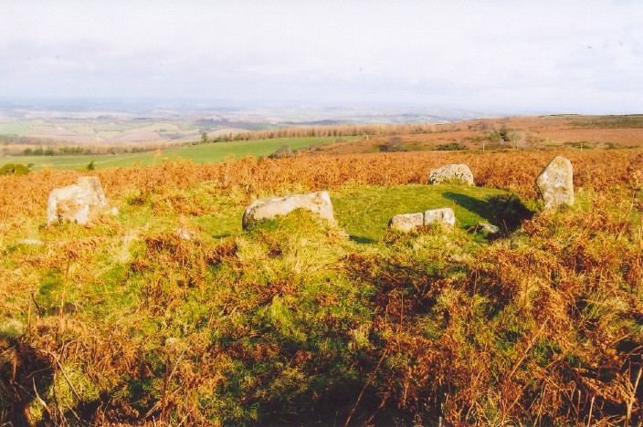 Looking approx NE to E over the Cairn Circle on lower northern slopes of Mardon Down.