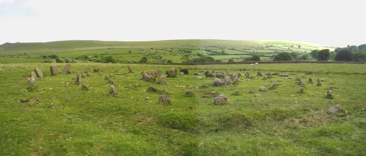 Yellowmead, Dartmoor, Devon SX575678

What an amazing site this is. On gently sloping hillside facing Sheepstor can be found this tremendous fourfold stone circle, about 20 minutes boggy walk from parking near what is known as the Scout Hut. 

I found it impossible to get any photographs which do any justice to this site. 