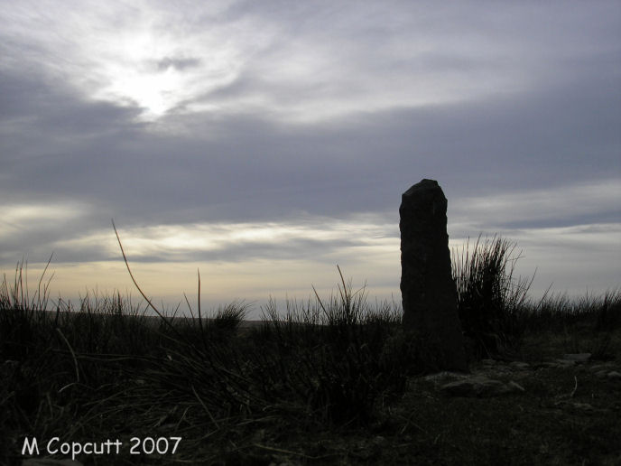 Brendon Two Gates stone setting on a dull grey March day. 
This is the central stone. 
