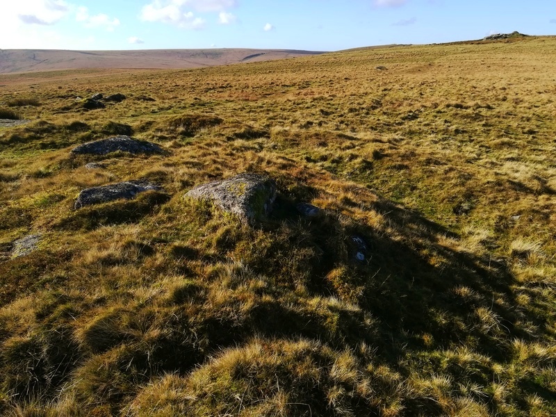 Inner Pupers, showing the bank and ditch at Inner Pupers Ring/Tor Cairn, Pupers hill Outcrop with its own Ring/Tor cairn is in the background on the right, I liked it here!