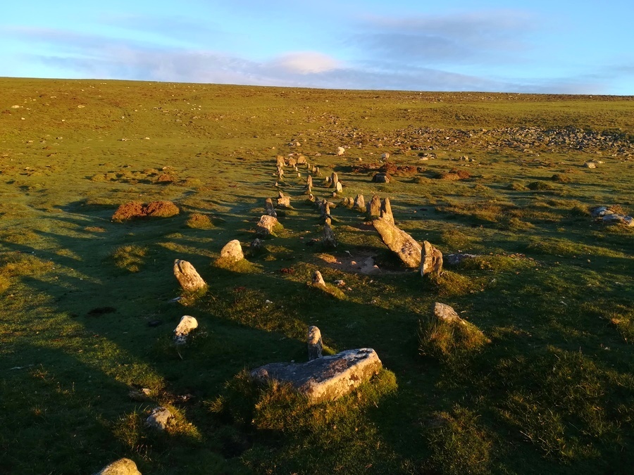 The start of the day at Cosdon Hill Multiple Stone Rows looking West
