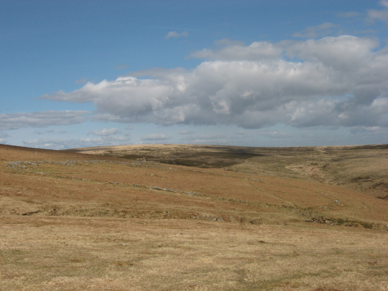 Riders Rings Enclosed Settlement - photo taken from a distance. It can be seen that the outer wall is comparable in size or even bigger than Grimspound. This photo was taken on 25/03/16. 