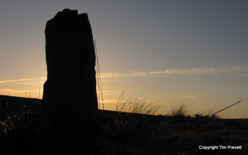 Absolute nightmare to find - unplanned visit at the end of a surprisingly superb weather day. A 1:50000 map wasn't much help - the footpaths bore no resemblance to the map, so taking a grid ref from the map, and switching on the handheld GPS guided us here.
At first I was disappointed with the place - just one stone remaining upright - but discovering several other stones, and enjoying the pre-su