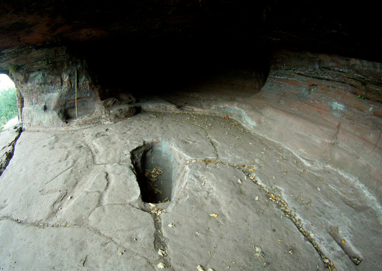 L´École des Sorciers Cave. with the rock coffin. Image was taken by Mark Bussmann in 2011.