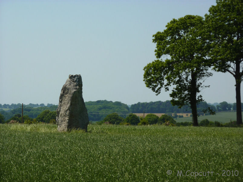 The Pierre Blanche of Pocé-les-Bois, south of Vitré, is a nice 4 metre tall menhir. It has a nice pointy top, and I wouldn’t be surprised if it has been hit and broken by lightning on occasion. 