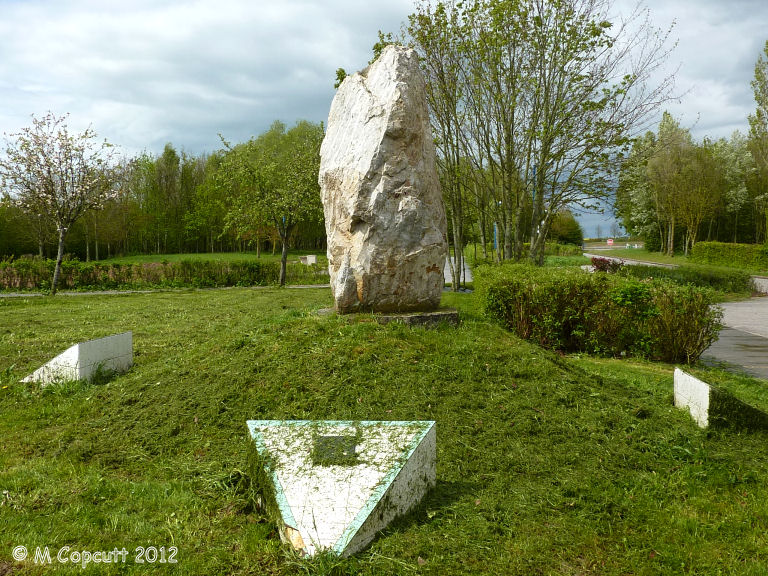 Menhir discovered during the construction of the RN 158 near to Soulangy. It has now been re-erected in the parking area of the Soulangy rest area, on the western (southbound) side. 