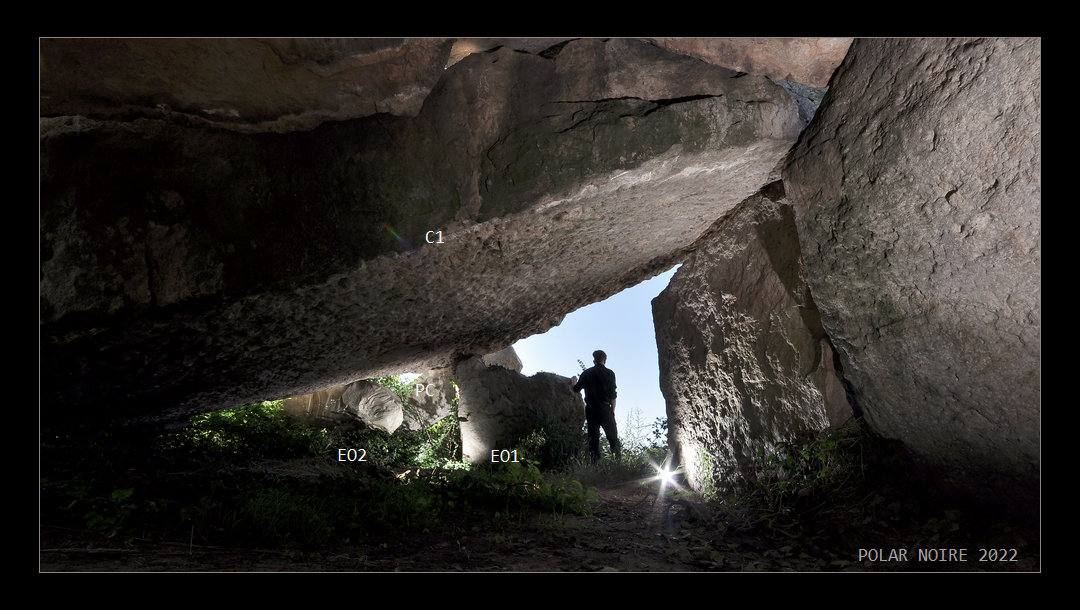 Pierre Couverte de la Pagerie is megalithic in the true sense of the word. To illustrate the size a human serves as scale in this one. Measuring ~1,83m in the morning and ~1,81m in the evenings. This one has been taken in the morning as can be seen by the learned eye. In the Inventaire des mégalithes de la France Dr. Michel Gruet writes 