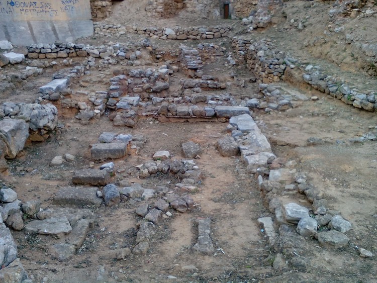 Late Minoan III remains unearthed east of the Ayia Aikaterini square (photo taken on April 2018).