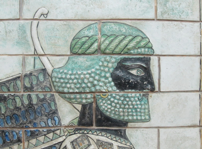 Detail from a ceramic tile facade at Susa Museum.  April 2014.

