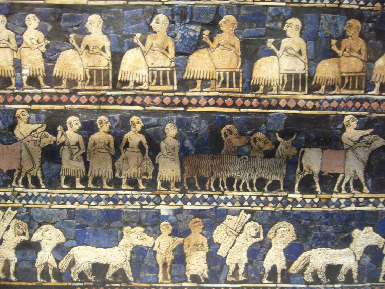 Site in  Iraq: The Standard of Ur now at the British Museum where I photographed it in September 2008.  I visited Ur in October 1963 - not much to see at that time and as Iraq was then under Martial Law we had some trouble travelling around. 