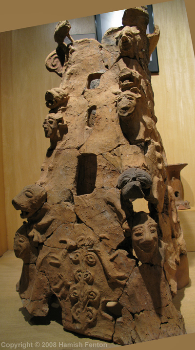 A terracotta censer, found at Tell Taanach / Ta'anek, Israel. A ritual object, possibly Canaanite; found broken with sling stones which is interpreted as indicating a change in religious beliefs.
13th-12thCenturyBC.

This censer is located in Istanbul Archaeological Museum, Turkey.

25 April 2008

