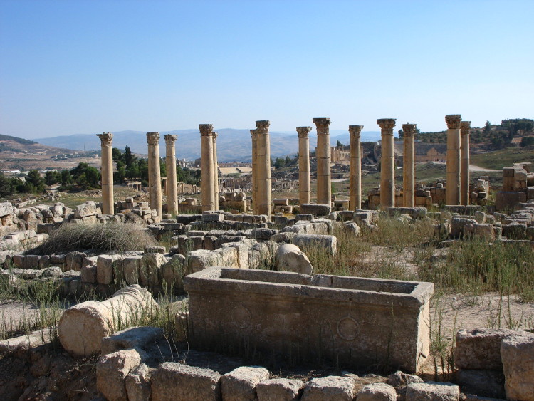 
Corinthium columns in Jerash, one of the best preserved Roman cities in Jordan (photo taken in September 2006).
