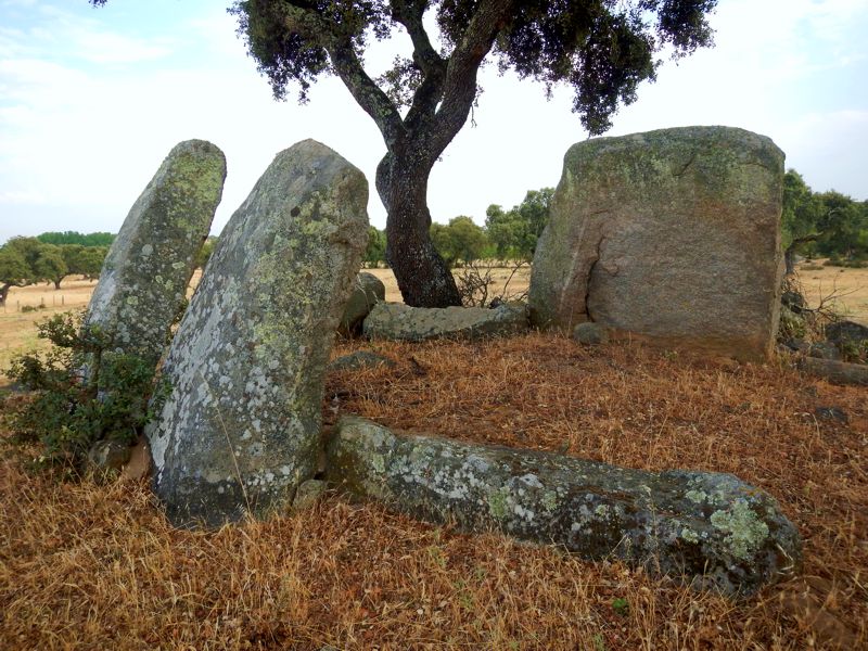 The dolmen of Vale de Rodrigo 2. Some of the pillars of the chamber were cut in the Roman period.