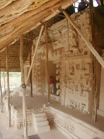 Reconstructed jaguar-mouth doorway on the acropolis.