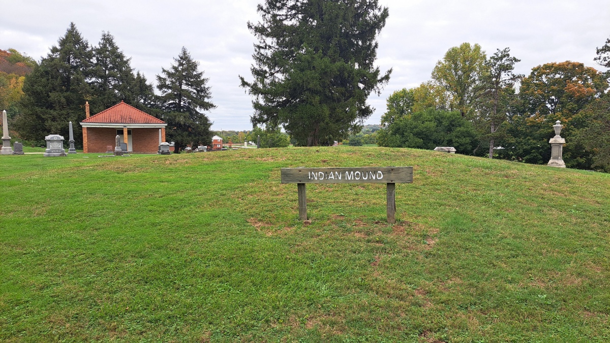 Main mound with signage.