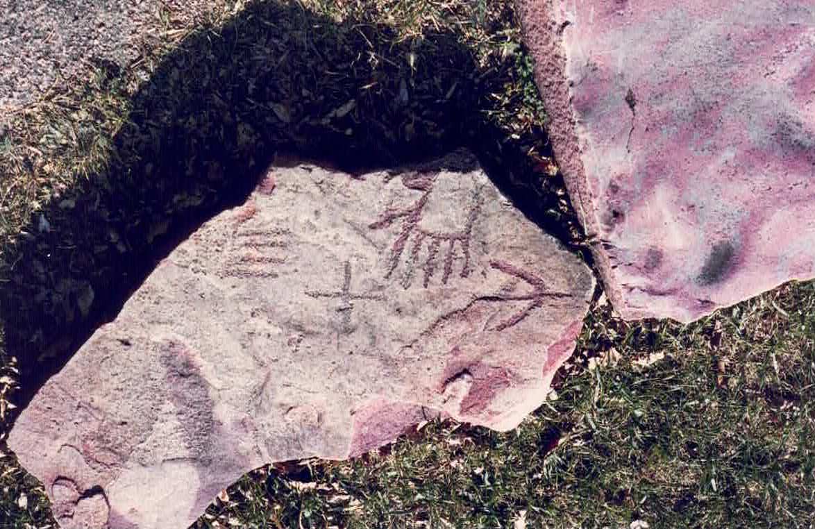 Petroglyphs at Pipestone National Monument in Minnesota. Stone was quarried here to make pipes and other artifacts going back for thousands of years.    Photo courtesy Dr Greg Little, author of the Illustrated Encyclopedia of Native American Indian Mounds & Earthworks (2016).
