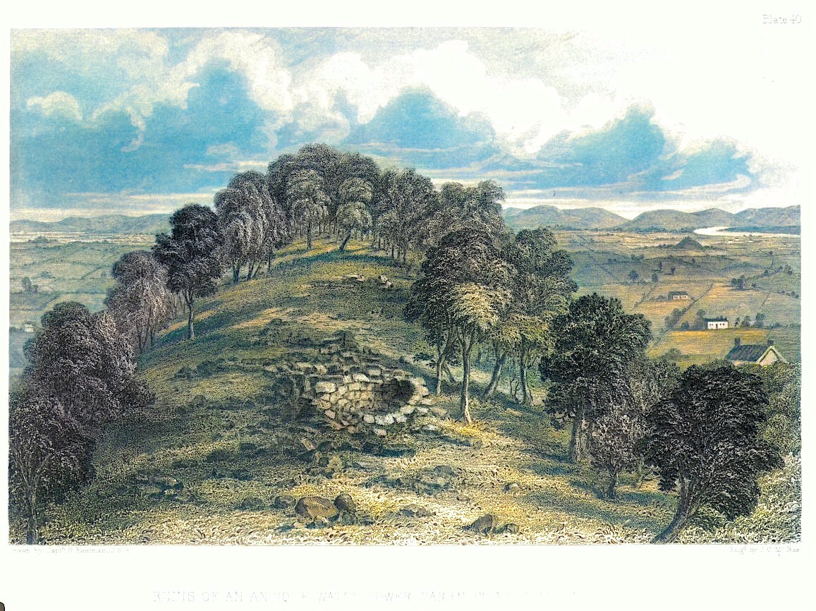 In the mid-1800s several stone towers were found along the Ohio River near Moundsville, West Virginia where the massive Grave Creek Mound is. This is an 1840s illustration by Schoolcraft of a stone tower on a mountain overlooking Moundsville. It is thought that they were used a lookout stations.

Image courtesy Dr Greg Little, author of the Illustrated Encyclopedia of Native American Indian Moun