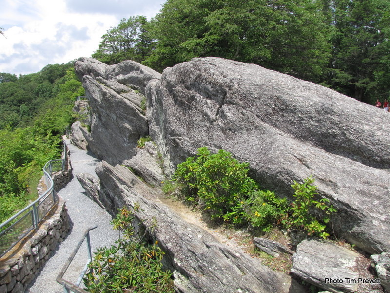 View from The Blowing Rock - where, the legend says, a Cherokee 'brave' attempted to commit suicide, torn between duty to return to his tribe and love for a Chickasaw Chieftain's daughter. A gust of wind blew him back into the arms of his distraught love once he had thrown himself over the edge. Smaller objects are said to be returned to people by the updraft here. The day I visited was a swelteri